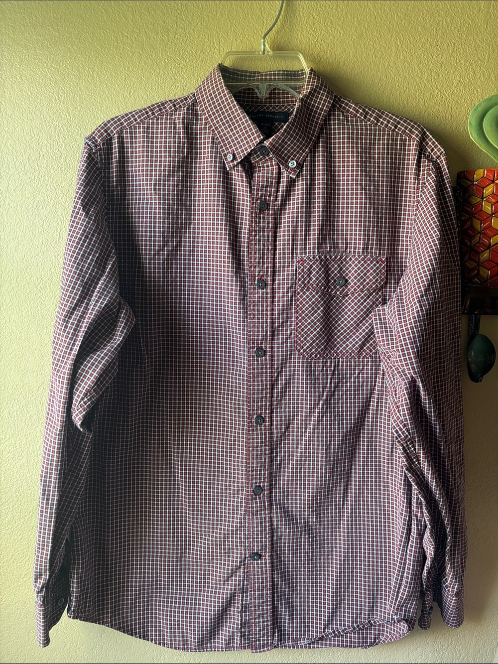 Banana Republic Men's Red Black and White Check Button-Down Shirt